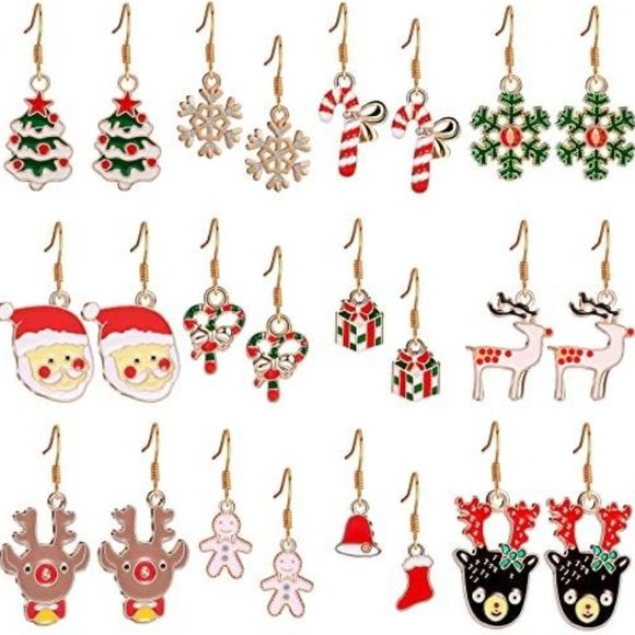 12 Pairs Christmas Earrings for Women Girls Kids - Picture 1 of 6